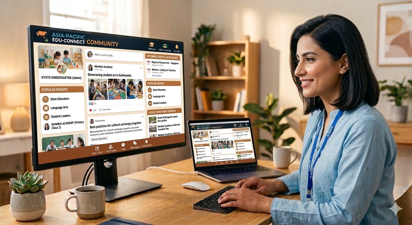 Educator connecting with an online education community through Autaaq