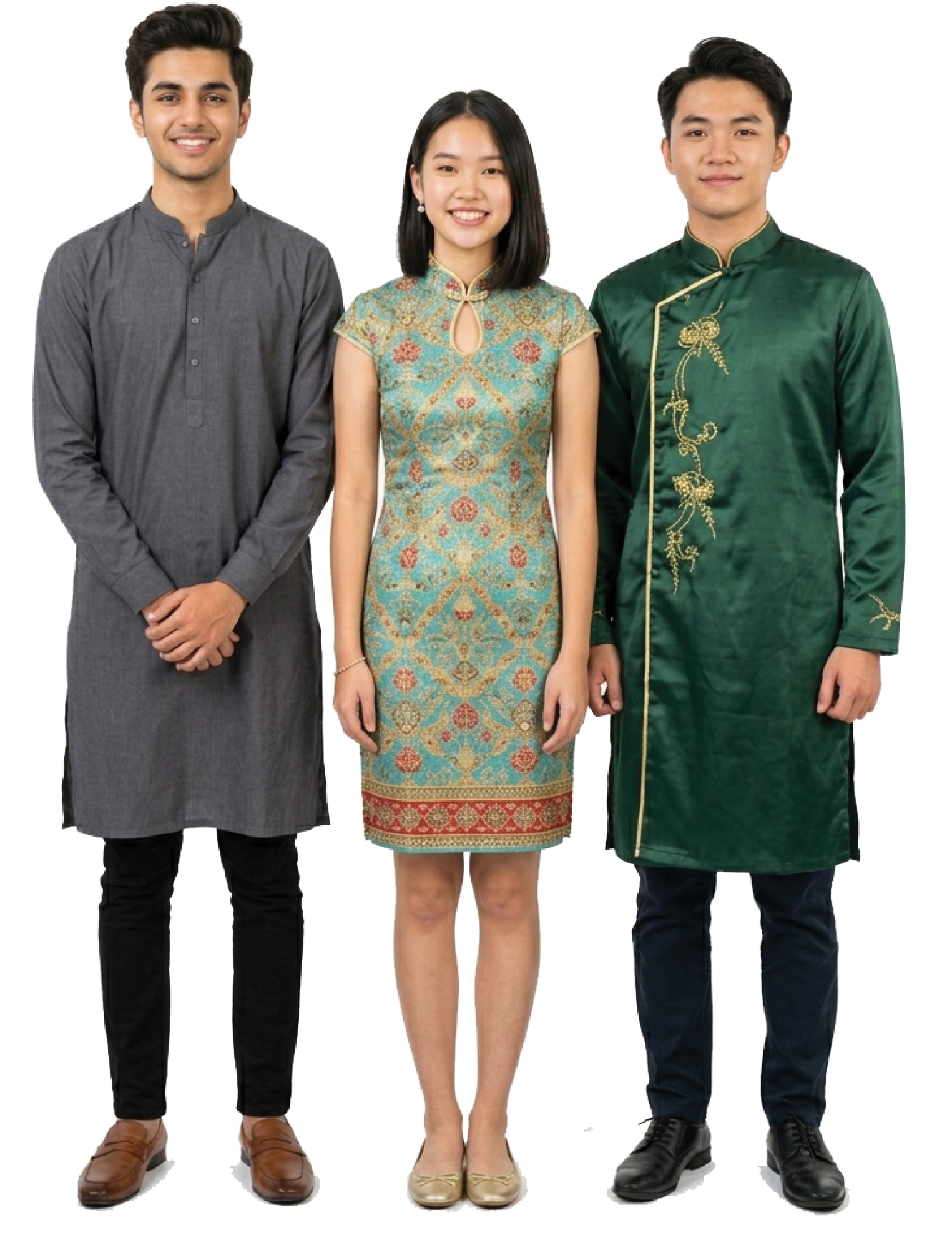 Three students in traditional clothing